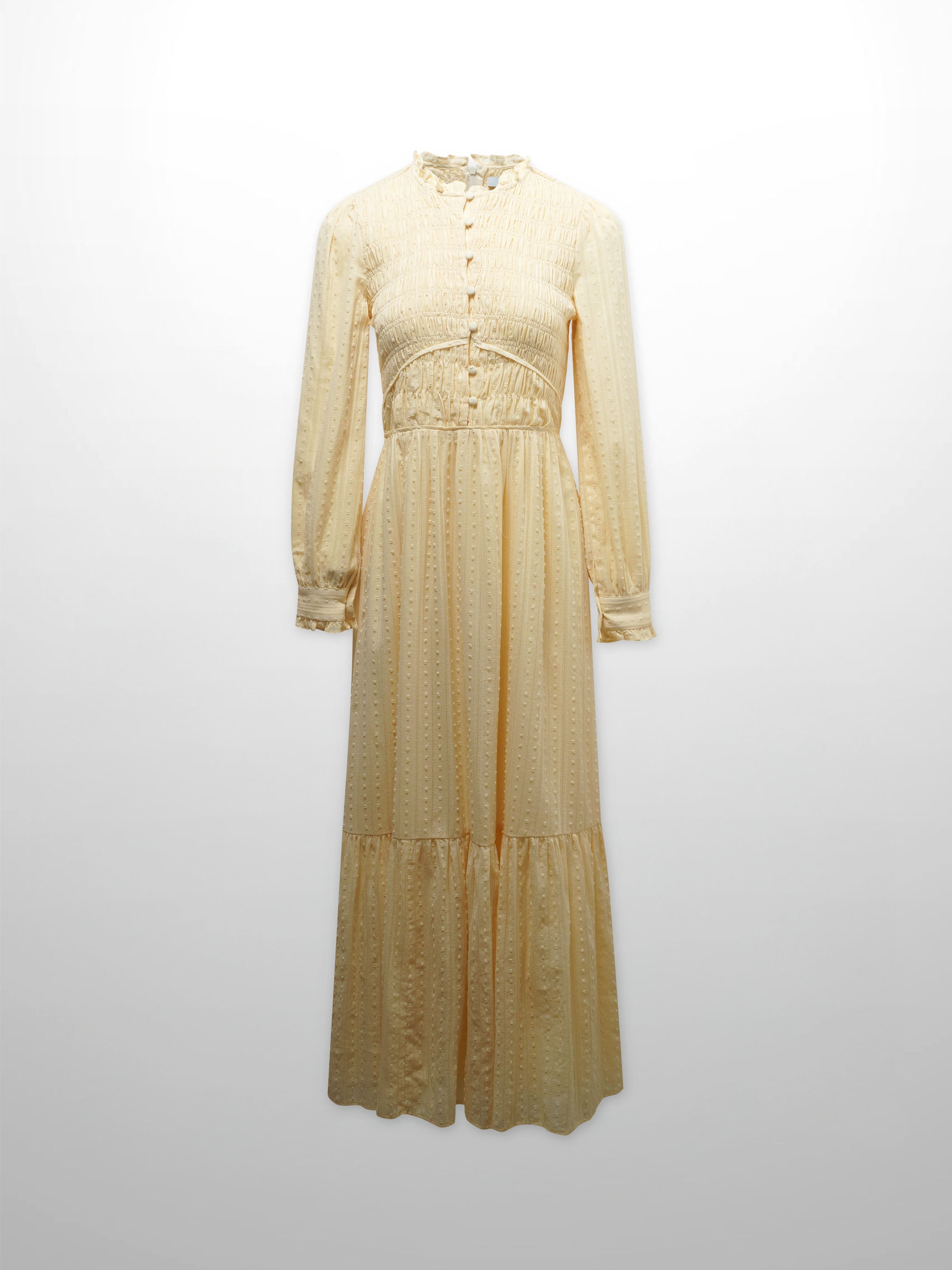 Swiss Dot Ruched Top Dress-Creamy Yellow