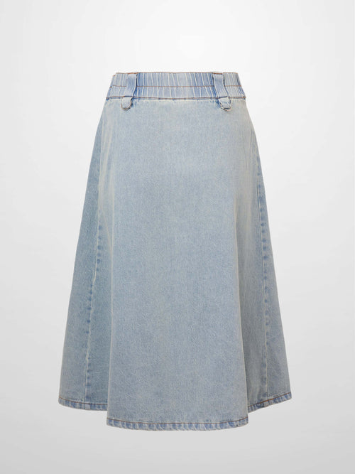 Buckle Design Denim Skirt-Blue