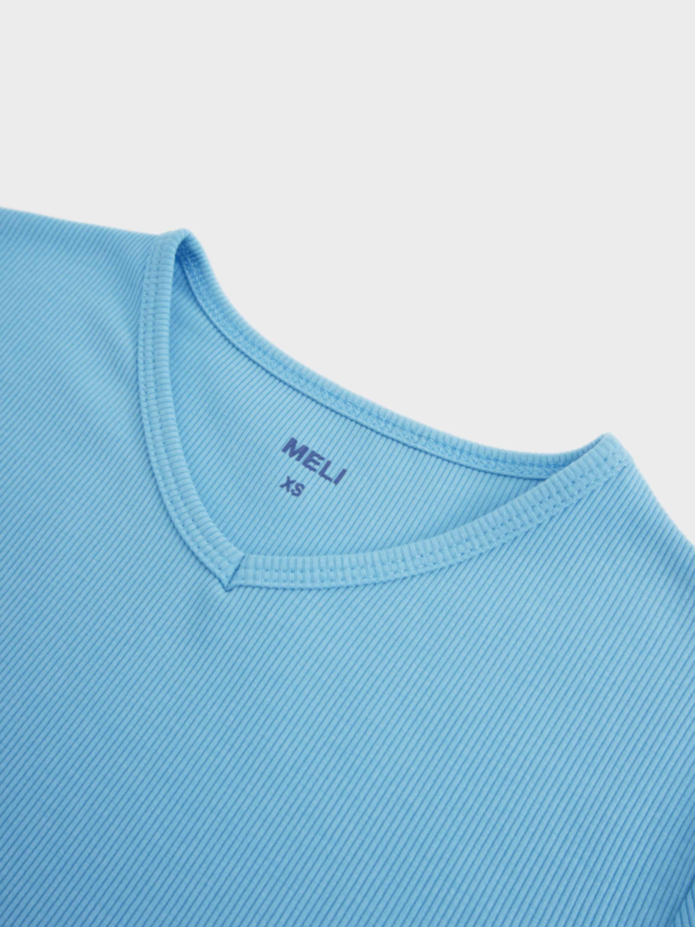 Soft Ribbed High V Tee-Sky Blue