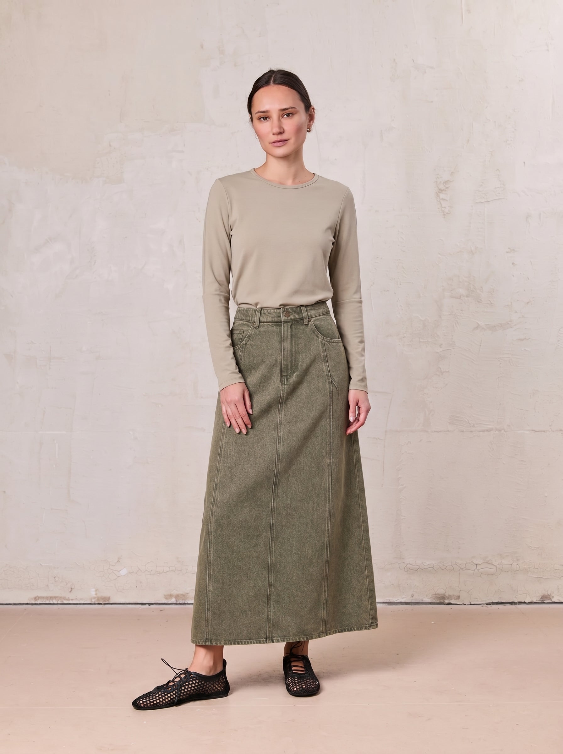 Crew Ribbed Dolman-Muted Olive
