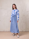 DRAWSTRING RUFFLE SKIRT-DUSTY BLUE